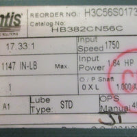 Dodge Quantis HB382CN56C Gear Reducer 17.33:1 Ratio 1.84 HP 1750RPM 1" Shaft Dia