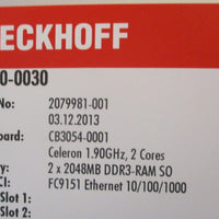 Beckhoff C6930-0030 Controller 24VDC Control Cabinet, Celeron 1.90GHz, 2 Cores