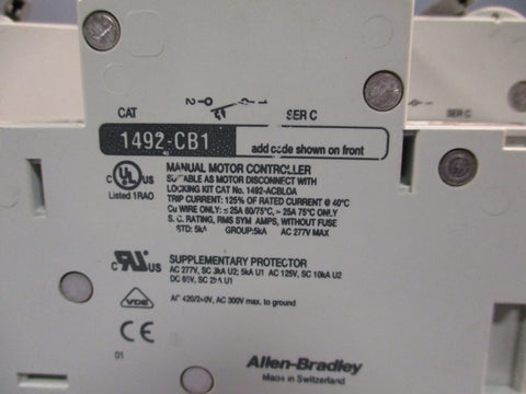 LOT OF (5) ALLENBRADLEY G 050 CIRCUIT BREAKER, 5A, 1/2 HP SERIES C 1492CB1