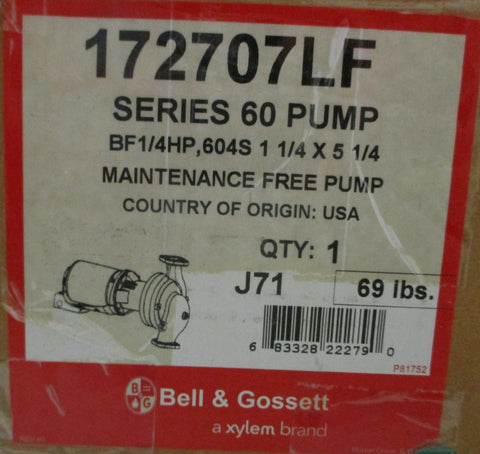 Bell & Gossett 172707LF Series 60 Booster Pump 11/4" x 51/4" 0.25 HP 604S