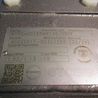 STOBER K102AG0165MR160/050F GEARBOX INPUT HP/KW 1.52/1.13 OUTPUT RPM 105