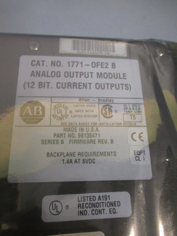 AllenBradley Analog Output Module (12 Bit) Series B 1771OFE2 B
