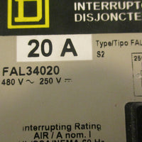 Square D FAL34020 Circuit Breaker 20A 50/60Hz 3 Pole 480V 6" Length