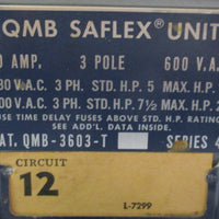 Square D QMB QMB3603T Saflex Unit 100 Amp 3 Pole 600 VAC Series 4
