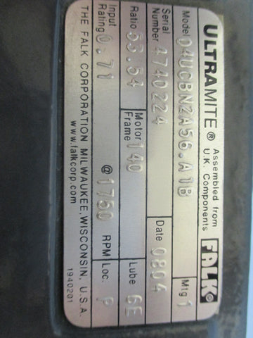 Falk Ultramite 04UCBN2A56.A1B Gear Reducer 53.54:1 Ratio - Used