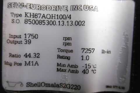 New Sew Eurodrive KH67AQH100/4 KH67 1:44.32 7256TQ / lb In