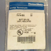 Bag of 50 Thomas & Betts Crimp Terminals Butt Splice Vinyl Insulated TV14BS New