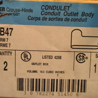 Box of 2 Cooper Conduit Outlet Body LB47 Size 11/4", Volume 18.5 Cubic Inch New