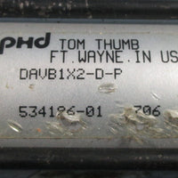 phd Tom Thumb DAVB1x2DP Pneumatic Cylinder with 5/16" Rod Dia. NOS