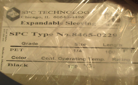 SPC Technology Expandable Sleeving 84650229 1/4" by 100 ft Black 125°C New