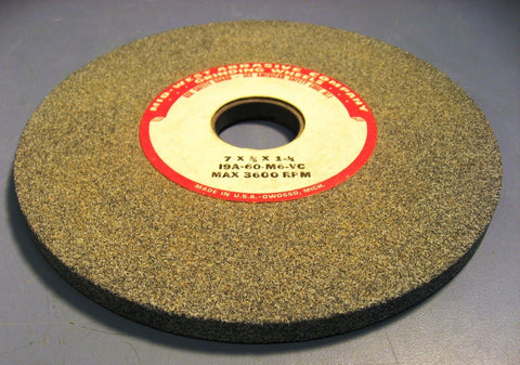 Mid-West 7" x 3/8" x 1 1/4" Grinding Wheel 19A-60-M6-VC, 3600 max RPM, NWOB