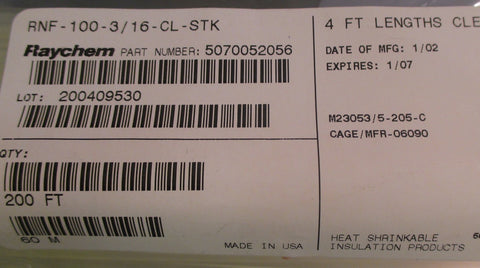 Raychem RNF-100-3/16-CL-STK Heat Shrink 600ft Total Lot of 150 / 4ft Sections