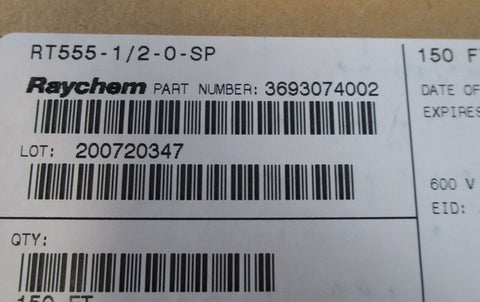 Raychem RT555-1/2-0-SP Fluoropolymer 180ft on 2 Spools Heat Shrink Black New