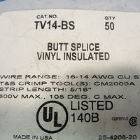 Bag of 50 Thomas & Betts Crimp Terminals Butt Splice Vinyl Insulated TV14BS New