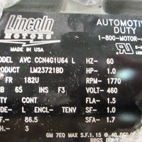 Lincoln Motors Automotive Duty 3 Ph. 1 HP Motor 1770 RPM AVC CCN4G1U64 L LM23721