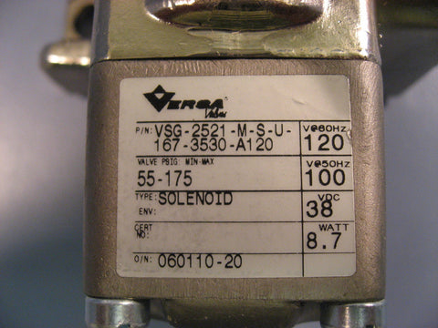 Versa VSG-2521-M-S-U-167-3530-A120 Solenoid 55-175 PSIG 38 VDC
