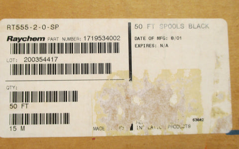 50ft Spool Raychem RT55520SP, 2" Black Fluoropolymer 2:1 Heat Shrink Tube New