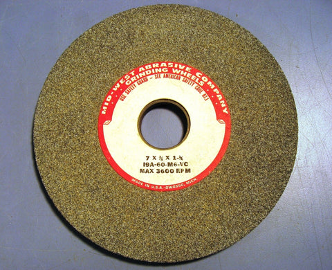 Mid-West 7" x 3/8" x 1 1/4" Grinding Wheel 19A-60-M6-VC, 3600 max RPM, NWOB