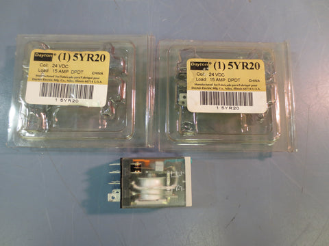 BNIB Lot of 2 Dayton 5YR20N Relay 24VDC 15A DPDT w/ LED