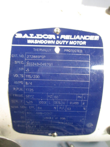 BALDORE RELIANCE WASHDOWN DUTY MOTOR TEFC, 1/2 HP, 115/230V, 272889PSP