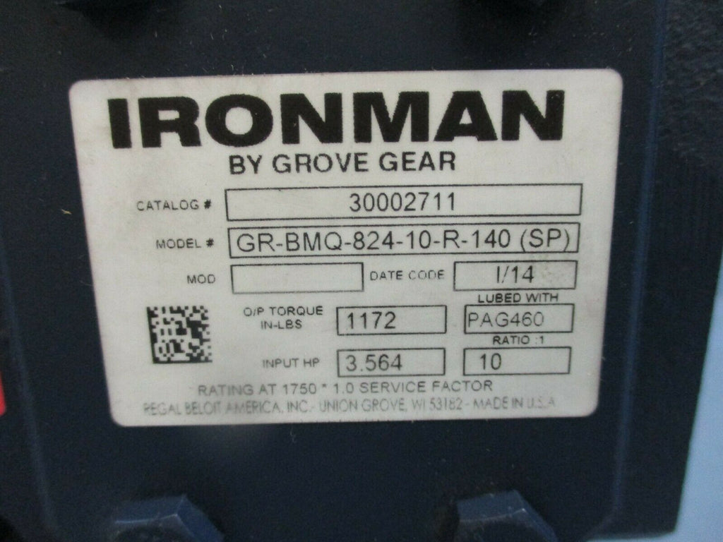 Grove Gear Ironman GRBMQ82410R140(SP) Gearbox 101 Ratio 11/8 Bo