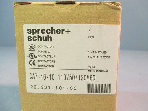 Sprecher & Schuh Contactor CA7-16-10-120 16 AMP 3 Pole 110V50/ 120V60