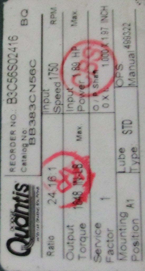 Dodge Quantis RHB 38 Right Angle Helical Gearbox BB383CN56C 24.161 Ra