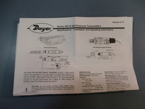 Dwyer Series 626 Pressure Transmitter 626-00-GH-P2-E2-S1 NEW