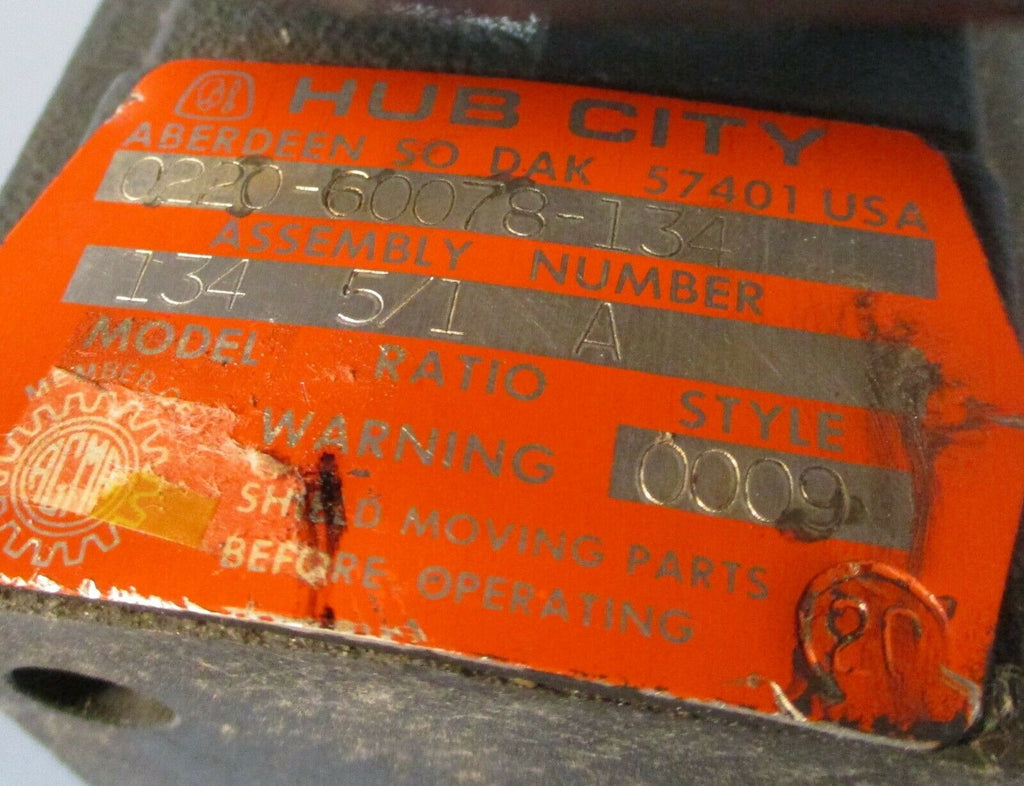 Hub City Model 134 Gear Reducer 022060078134 51 Ratio, Style A