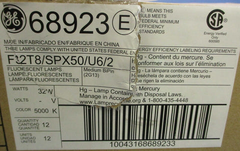 (Box of 12) GE F32T8 SPX50 U6 Fluorescent Lamps 68923 Medium BiPin 32W U-Shape