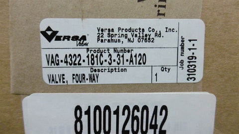 VERSA Four-Way Valve VAG-4322-181C-3-31-A120 FACOTRY SEALED