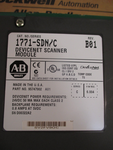 ALLEN-BRADLEY PLC-5 DeviceNet Scanner SERIES C.  1771-SDN