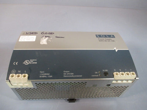 SOLA Power Supply 115/230VAC, 12/6A, DC 24V/20A SDN20-24-100 OVP