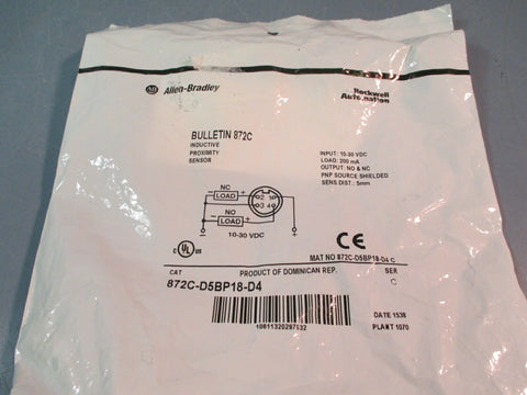 ALLEN BRADLEY BULLETIN 872C INDUCTIVE PROXIMITY SENSOR 872C-D5BP18-D4