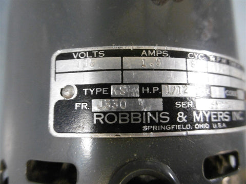 Used Robbins Myers 1/12 HP 115V 1.9A 1725RPM 1PH Type KS