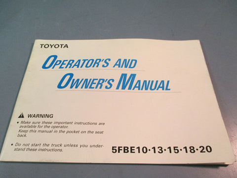 Toyota Operator's and Owner's Manual 5FBE10.13.15.18.20