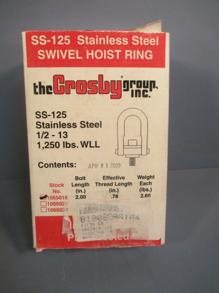 Crosby Stainless Steel Swivel Hoist Ring 1/2 13 1065016 SS125 1,250