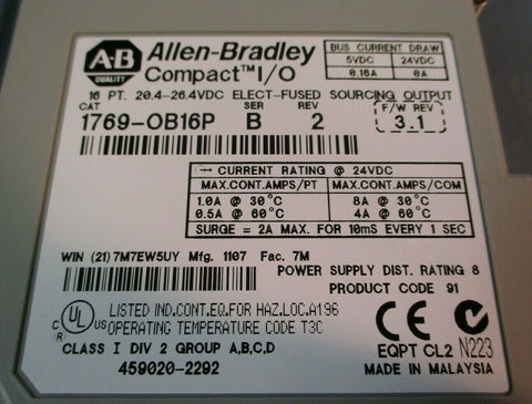 Allen-Bradley Compact I/O Input Module 1769-OB16P: Ser B, Rev 2