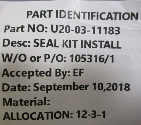 Quadro U20-03-11183 Seal Installation Kit H20-03-1005559 1001203 U20-03-2380