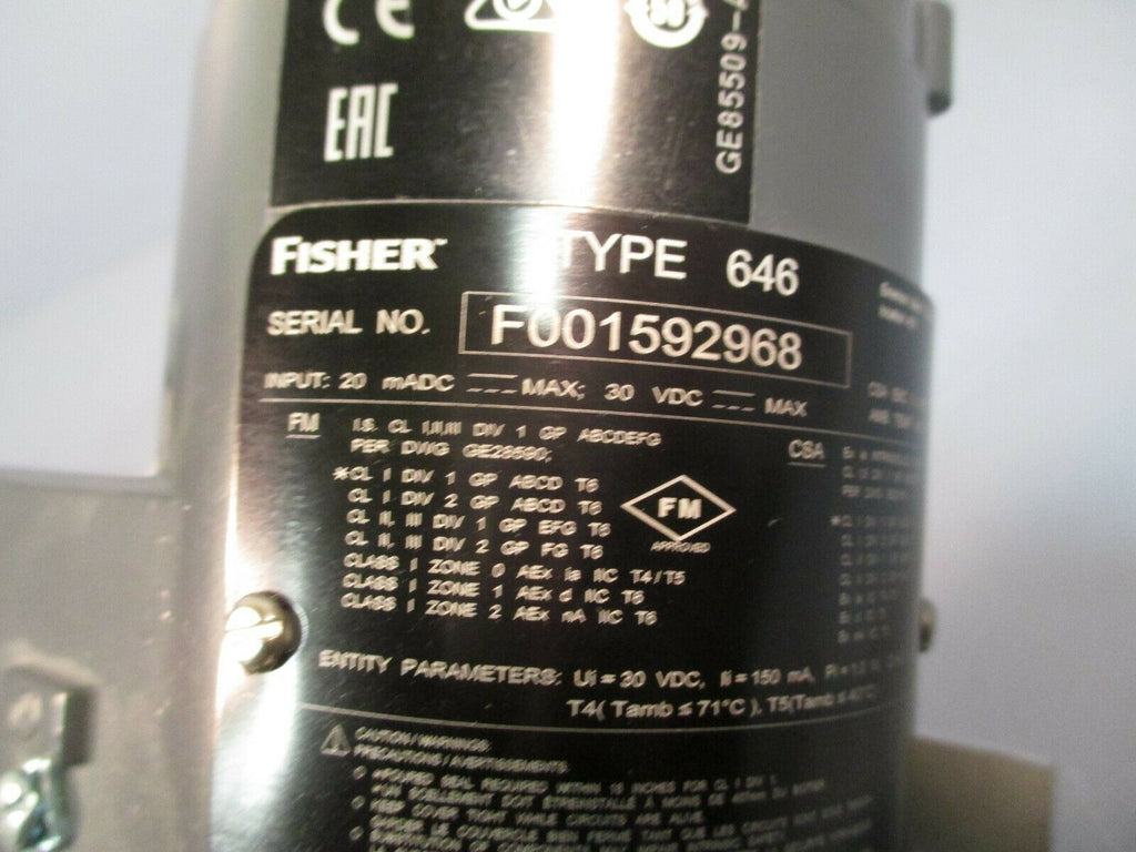 FISHER 646 ElectroPneumatic Transducer F001592968 w/Pressure Regulato