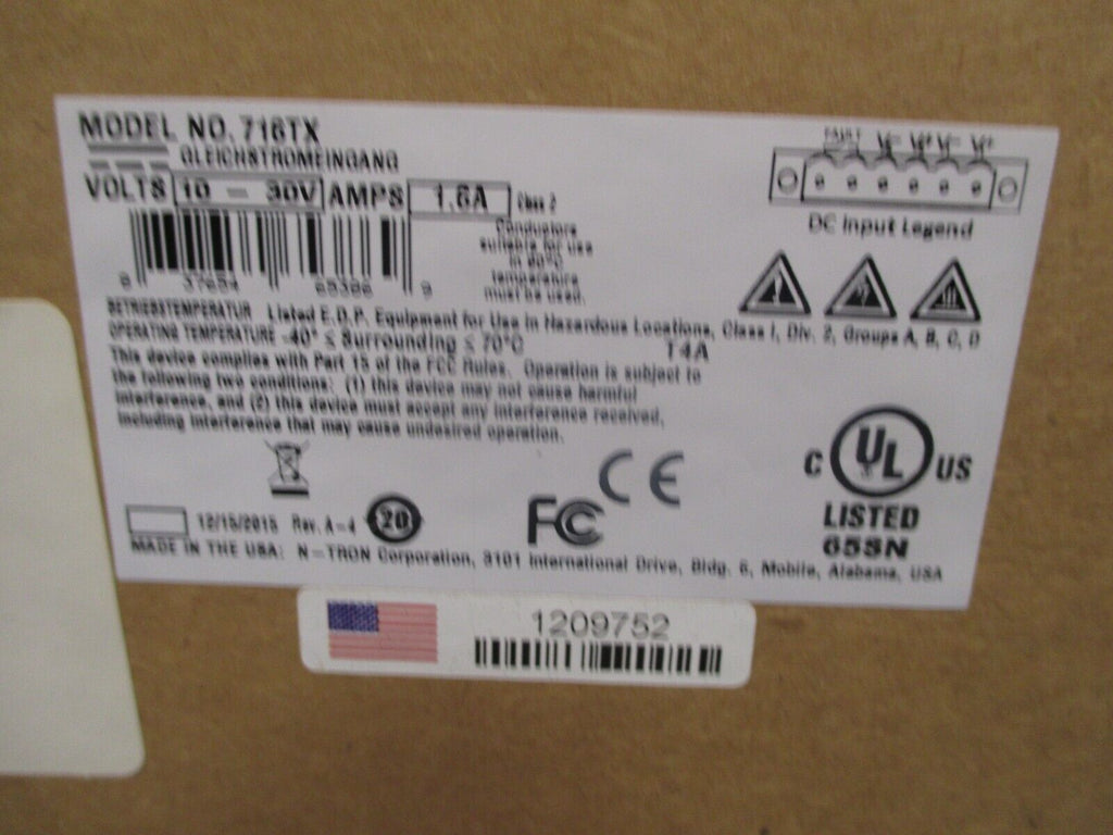 NTRON 16 Port Industrial Switch 24vdc DIN Mount 716TX eTech