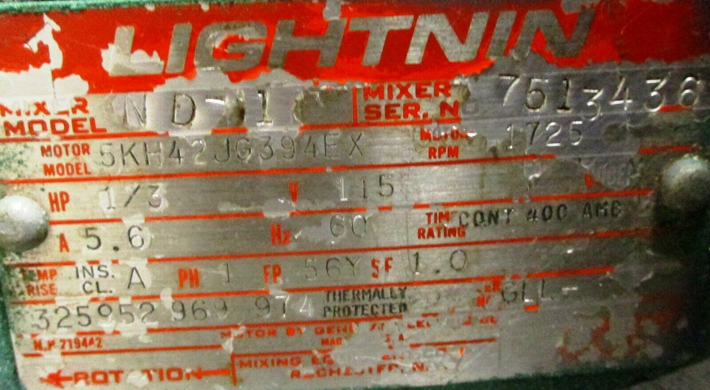 Lightnin Mixer XJ 30 Tank Mixer 5KH42JG394EX 1/3 HP, 115 Volt eTech