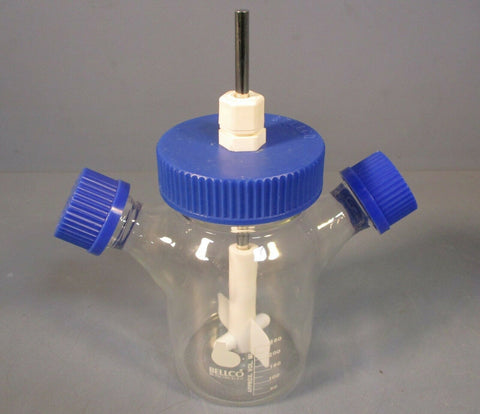 Bellco 250 mL Reactor Glass Overhead Bearing Spinner Flask w/ GL 32 Caps