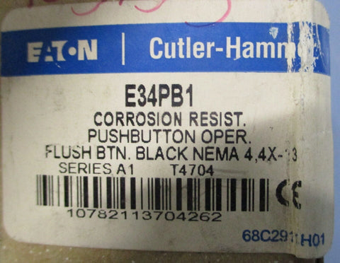 (Lot of 3) Eaton Cutler Hammer E34PB1 Corrosion Resistant Black Flush Pushbutton
