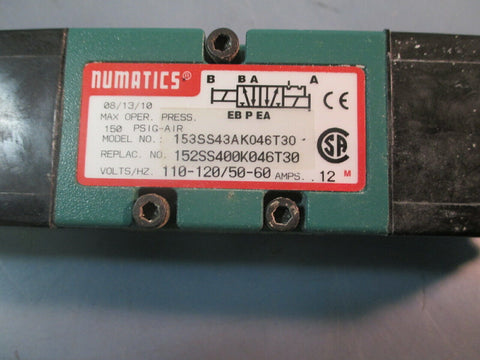 Numatics 228-895B Pneumatic Solenoid Air Valve 153SS43AK046T30 MAX 150 PSI