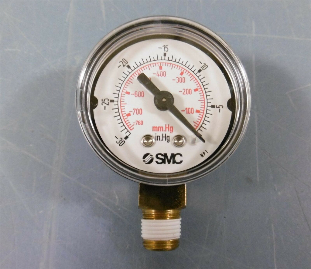 SMC Vacuum Gauge 0-30in HG, 1-1/2in Dial, 1/8in NEW LOT OF 2