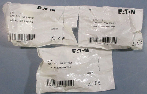 (Lot of 3) Eaton M22-WRK3 3-Position Selector Switch