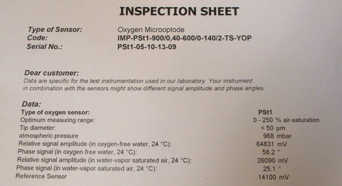 Oxygen Microoptode Micro Optode IMP-PSt1-900/0,40-600/0-140/2-TS-YOP PSt1 Sensor