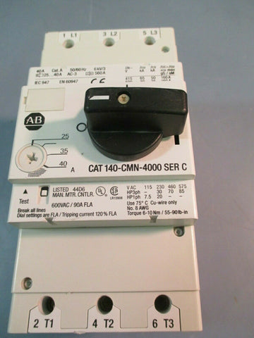 Allen Bradley Motor Starter/Circuit Breaker Cat 140-CMN-4000 Ser. C