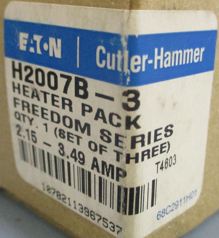 (Lot of 3-1 Box) Eaton Cutler Hammer H2007B-3 Heater Pack Freedom Ser 2.15-3.49A